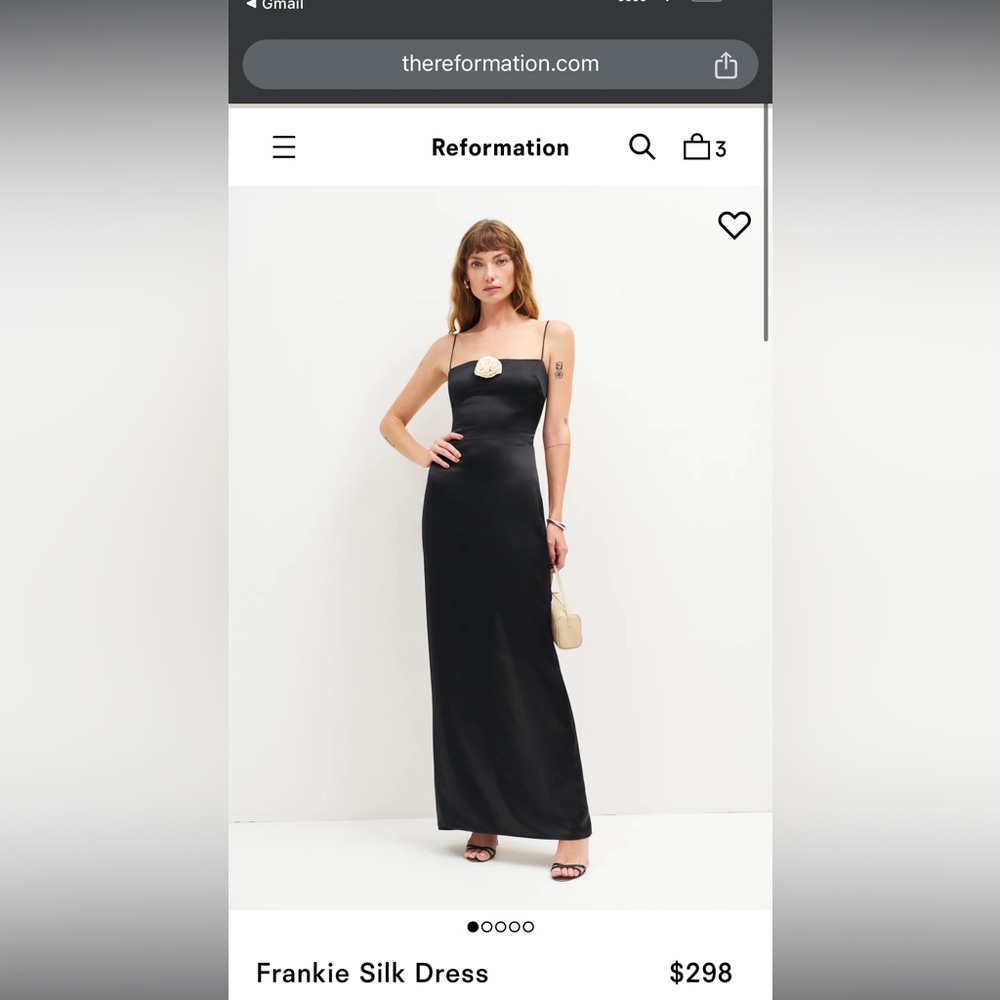 Reformation Frankie Silk Dress Black White Rosette